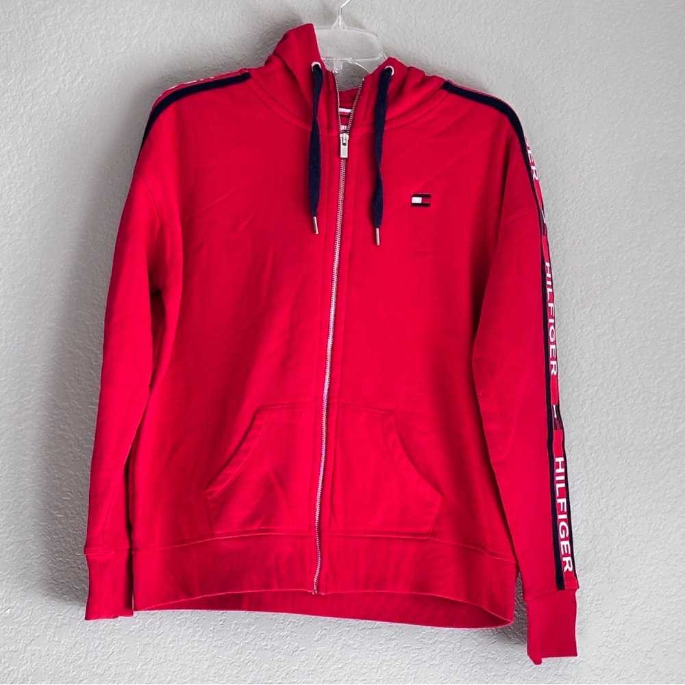 Streetwear casual Tommy Hilfiger Men’s Red Full zip up Hoodie with Logo XL - Picture 5 of 12